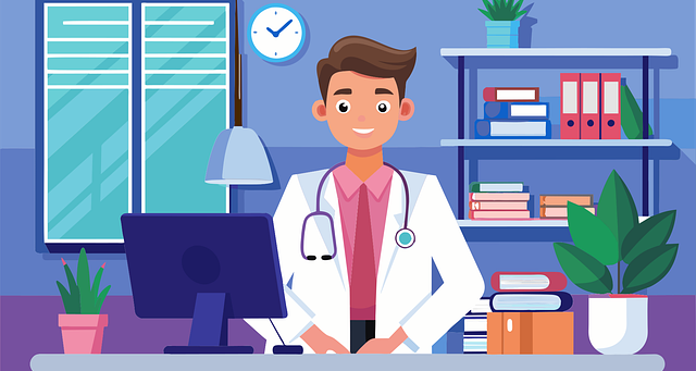 doctor at desk with computer